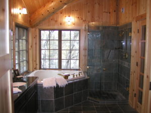 Master bath shower and whirlpool tub in the loft