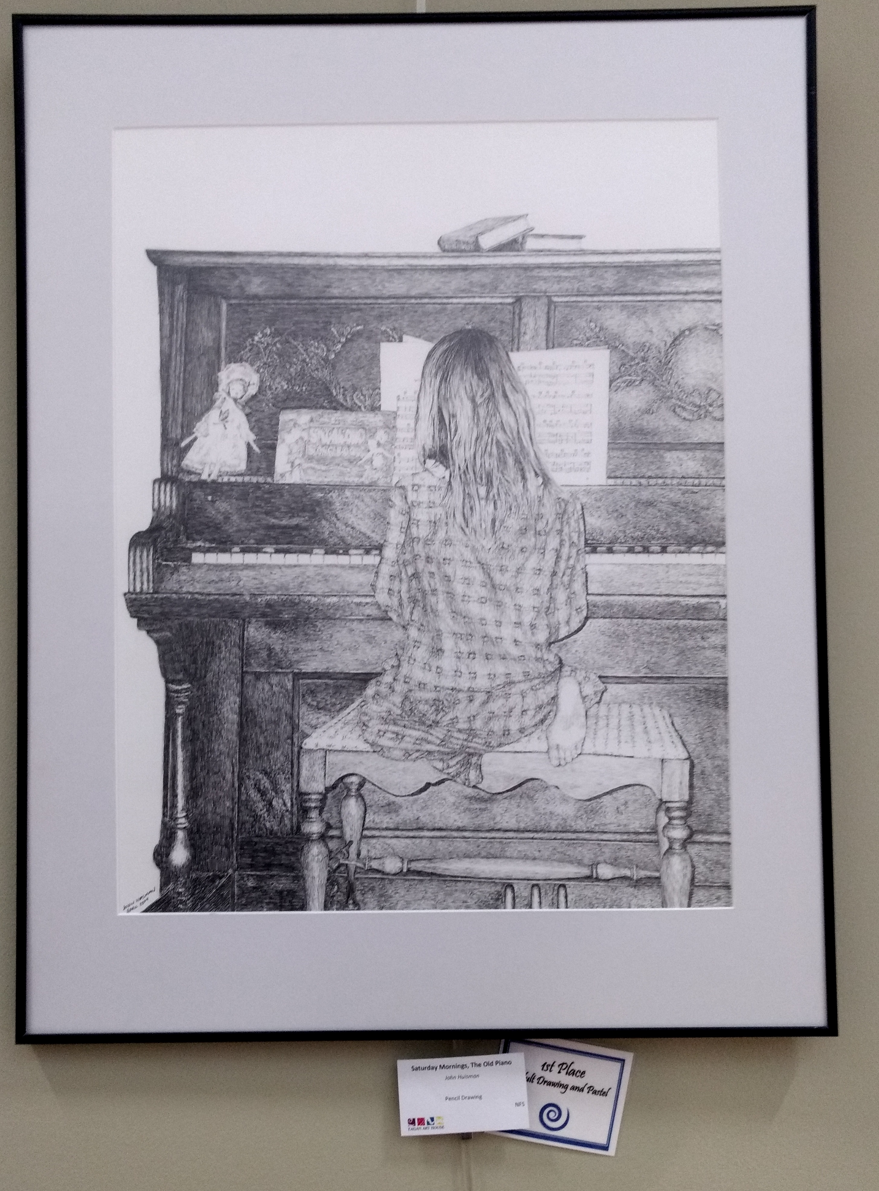 Saturday Mornings, the old piano, 1st place in the Eagan Art House "Welcome Home" show, adult drawing and pastel category.