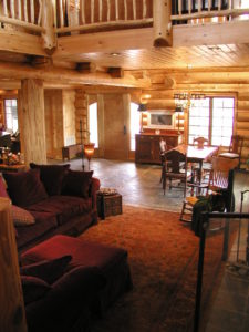 Beautiful great room/ dining room area in cedar log home