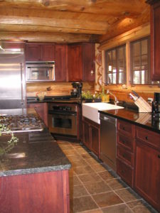 Kitchen area in cedar log home