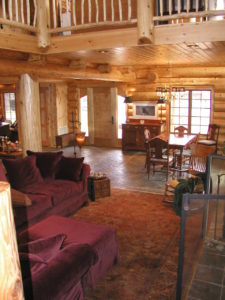 Great room in a beautiful log home