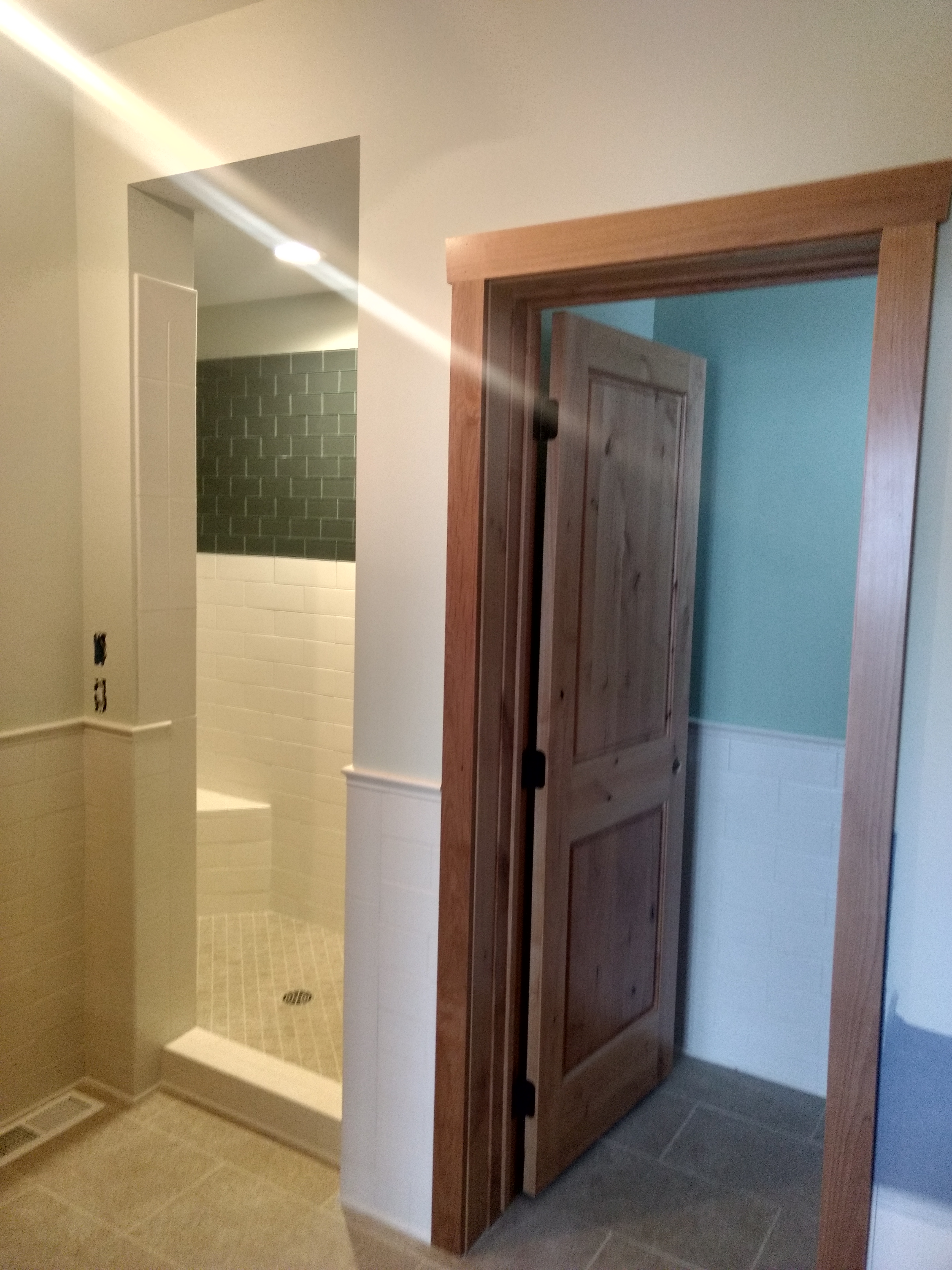 Guest bath shower, ready for glass door